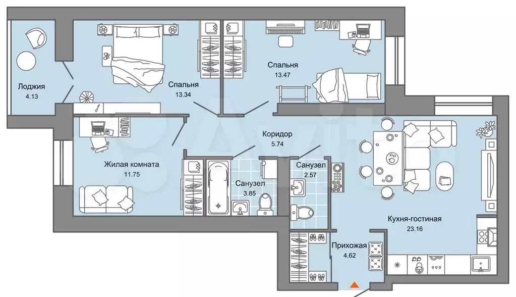 4-к. квартира, 81 м, 5/7 эт. - Фото 0