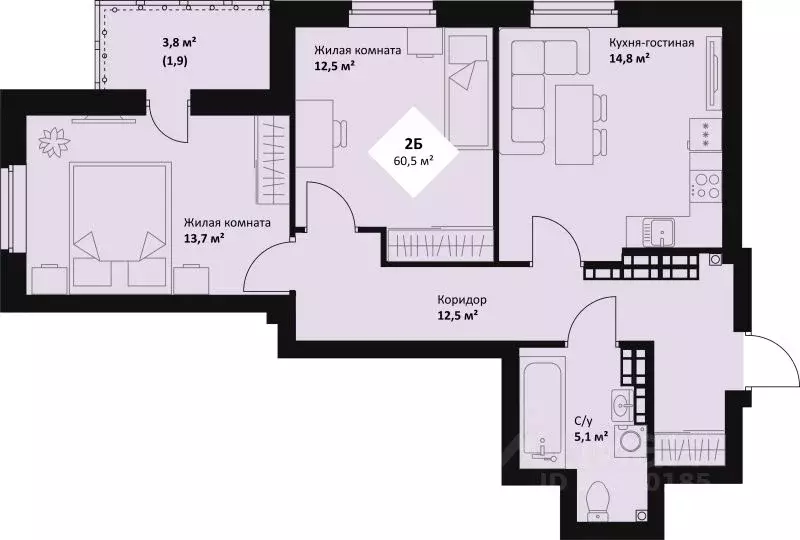 2-к кв. Свердловская область, Екатеринбург просп. Космонавтов, 108/2 ... - Фото 1