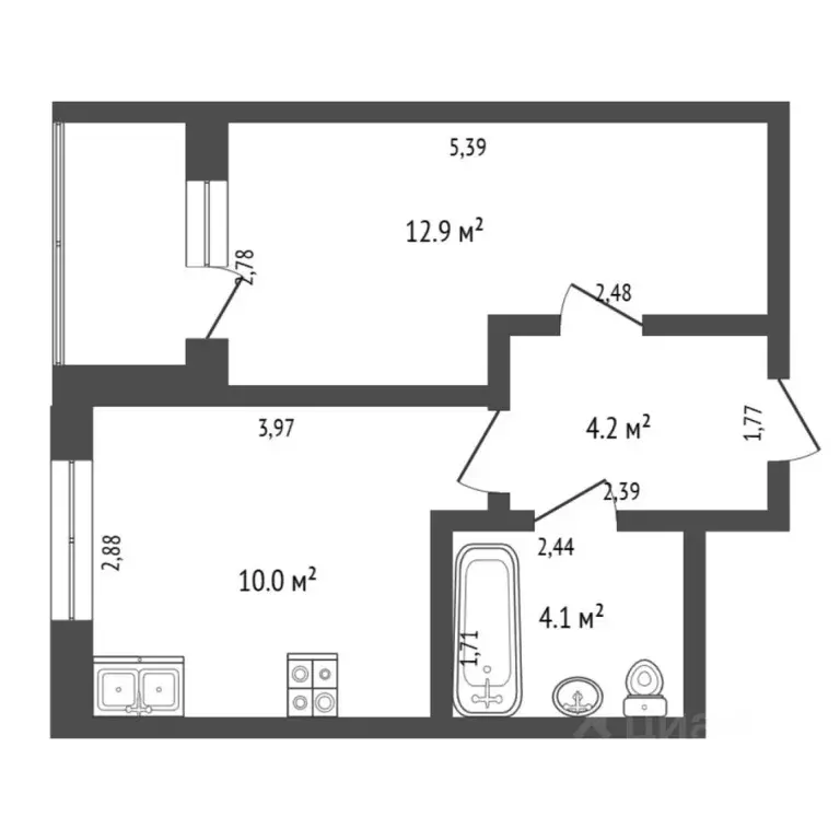 1-к кв. Тюменская область, Тюмень Полевая ул., 117к3 (31.2 м) - Фото 2