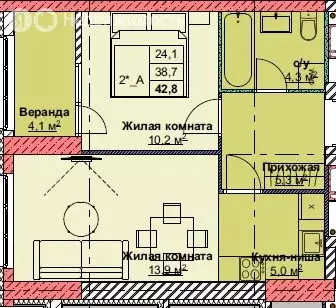 2-комнатная квартира: Владивосток, Каштановая улица, 17/1 (42.8 м) - Фото 1