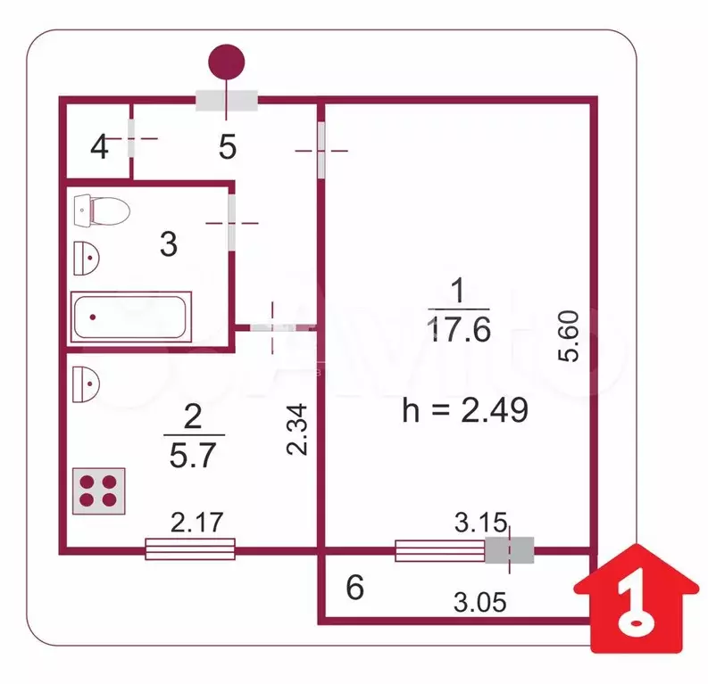 1-к. квартира, 30 м, 5/5 эт. - Фото 0