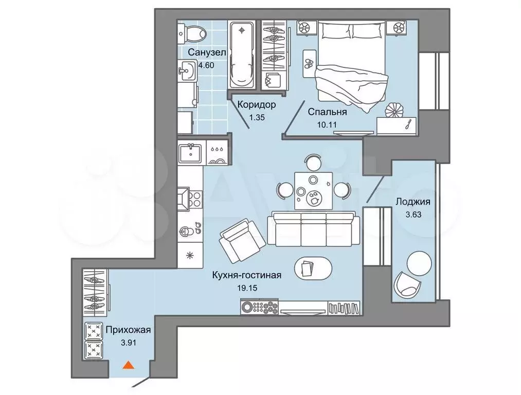 1-к. квартира, 41 м, 4/6 эт. - Фото 0