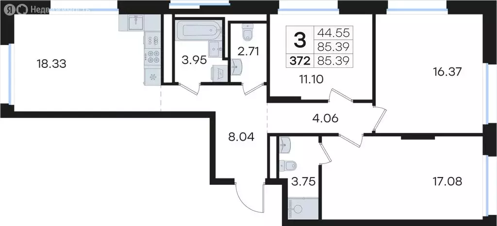 3-комнатная квартира: Нижний Новгород, Нижегородский район (85.39 м) - Фото 0