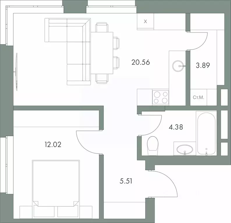 1-к кв. Ханты-Мансийский АО, Сургут ул. Крылова (46.36 м) - Фото 0