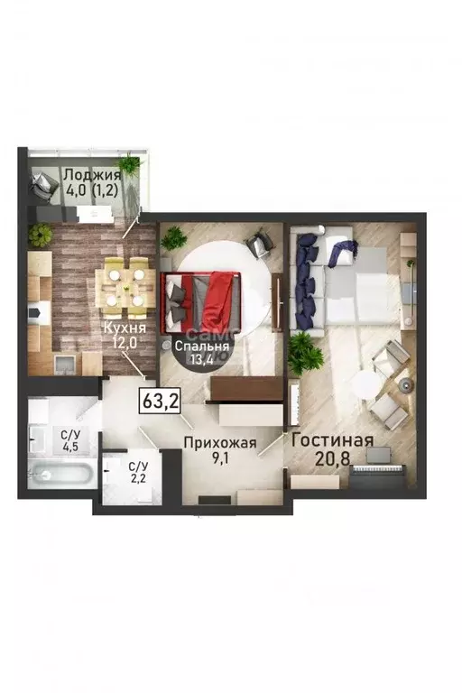 2-к кв. Курская область, Курск ул. Павлуновского, 3 (62.8 м) - Фото 2