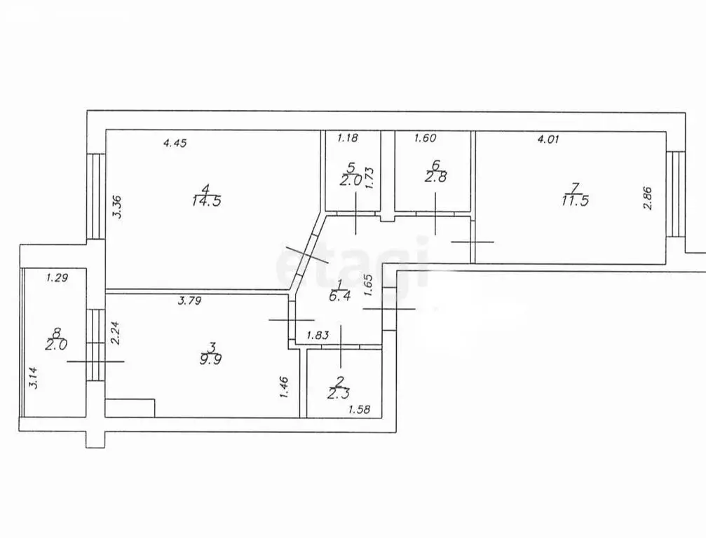 2-комнатная квартира: село Песчаные Ковали, улица Нефтяников, 4 (49.4 ... - Фото 1