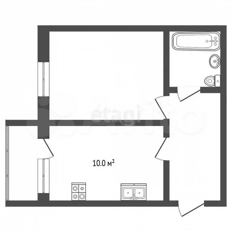 1-к. квартира, 34,5 м, 1/5 эт. - Фото 0