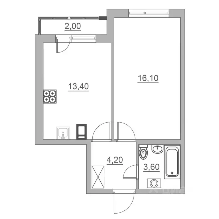 2-к кв. Ленинградская область, Всеволожск ул. Взлетная, 14 (39.3 м) - Фото 0