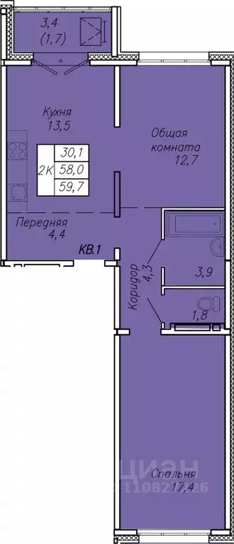 2-к кв. Новосибирская область, Новосибирск ул. Связистов, 13/2 (59.7 ... - Фото 1