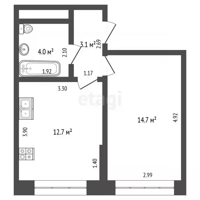 1-к кв. Московская область, Люберцы ул. 8 Марта, 48к1 (34.5 м) - Фото 2