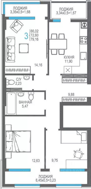 3-к кв. Крым, Алушта На Фонтанке жилой комплекс (72.6 м) - Фото 1