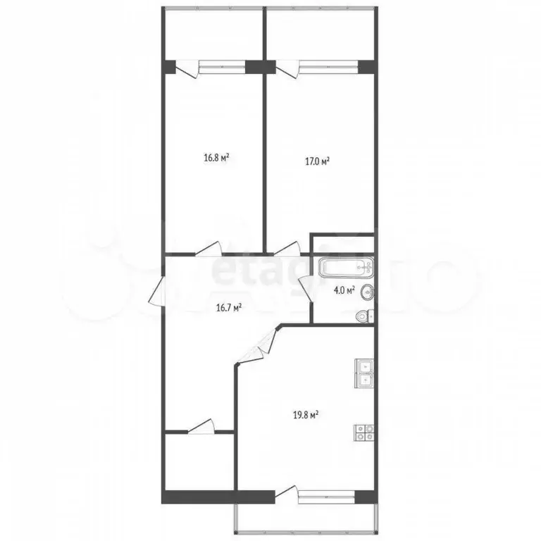 2-к. квартира, 75,2 м, 3/9 эт. - Фото 1