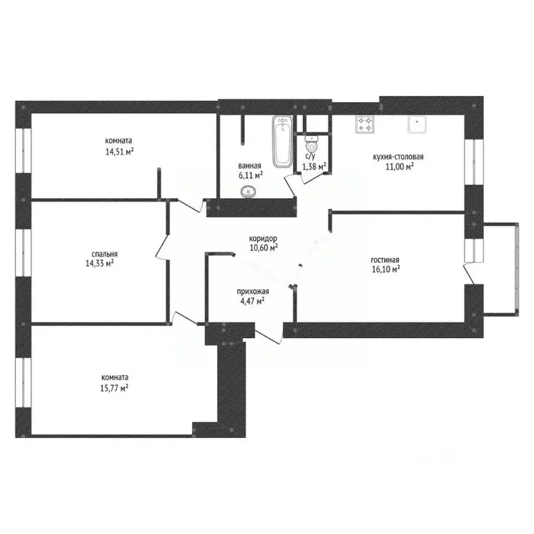 4-к кв. Башкортостан, Уфа ул. Ульяновых, 31 (94.3 м) - Фото 1