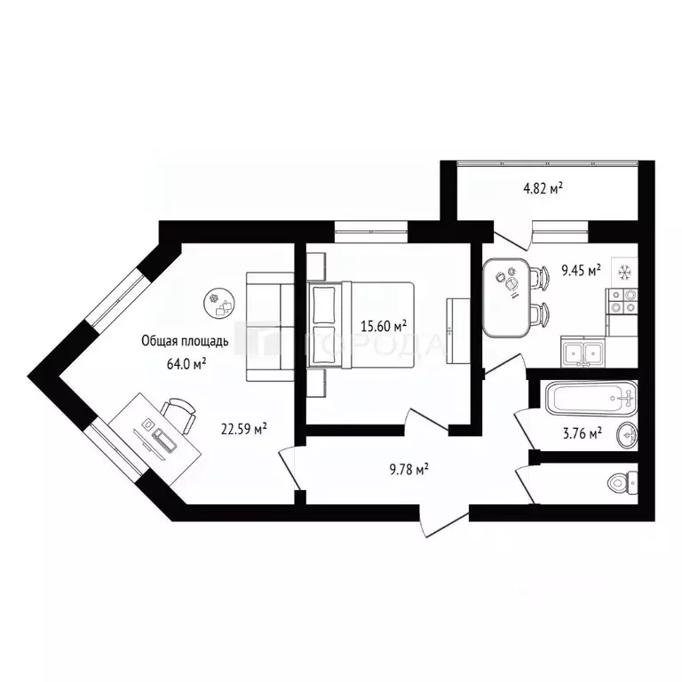 2-к кв. Новосибирская область, Новосибирск ул. Титова, 253/6 (64.0 м) - Фото 1