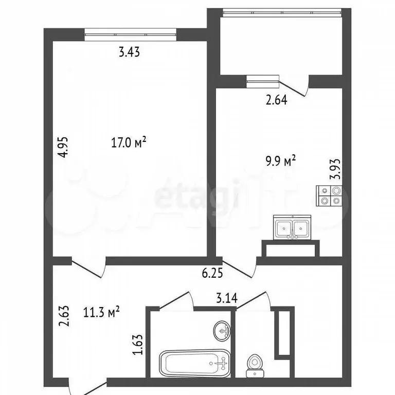 1-к. квартира, 42,3 м, 8/10 эт. - Фото 0