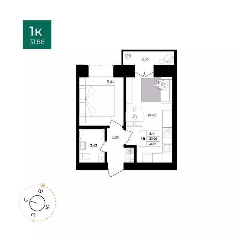 1-к кв. Ярославская область, Ярославль Северный жилрайон, 15-й мкр, ... - Фото 1