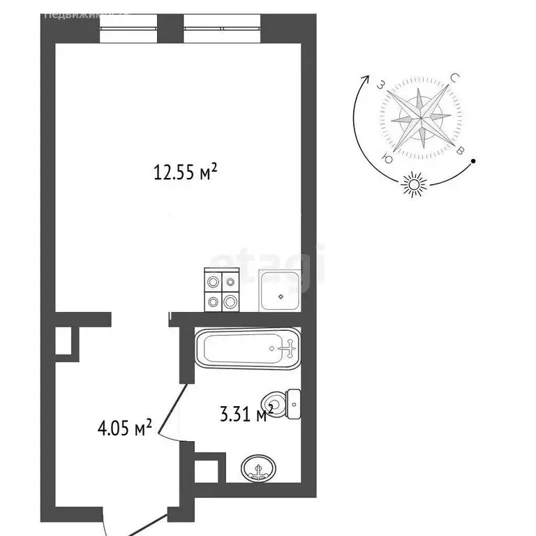 Квартира-студия: Тюмень, улица Первооткрывателей, 6 (19.9 м) - Фото 1