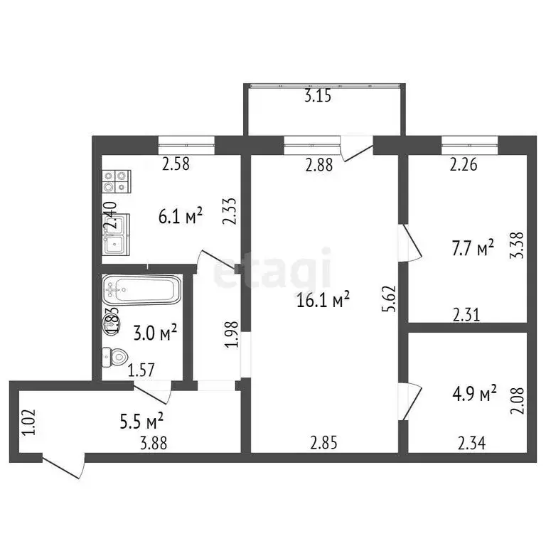 2-комнатная квартира: Стерлитамак, Революционная улица, 5 (44 м) - Фото 0