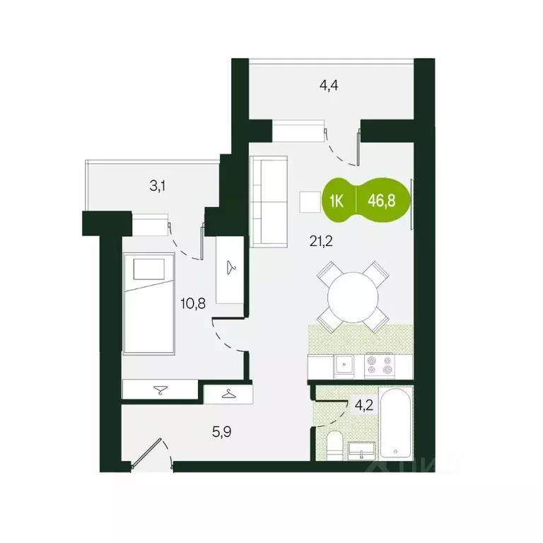 1-к кв. Забайкальский край, Чита ул. Токмакова, 30 (46.6 м) - Фото 1