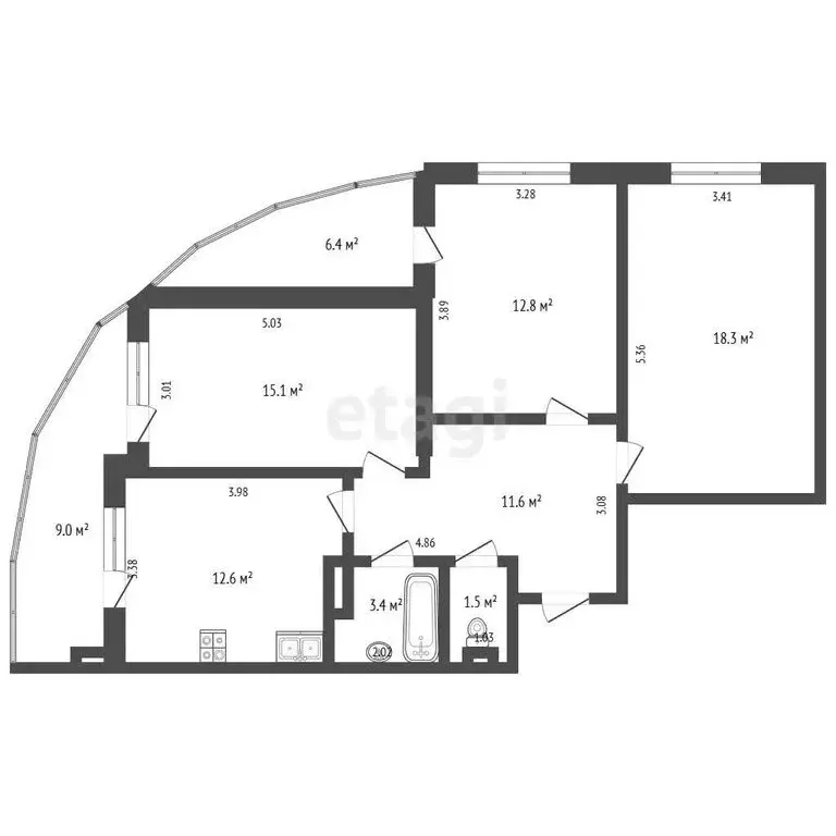 3-комнатная квартира: Краснодар, Конгрессная улица, 33 (89 м) - Фото 0