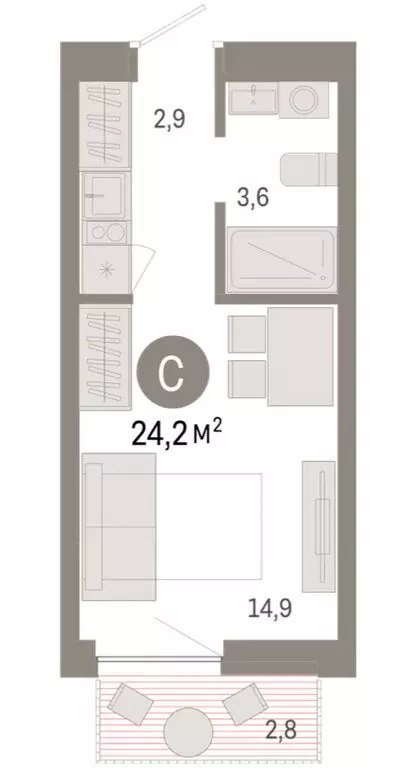 Квартира-студия: Новосибирск, Октябрьский район, микрорайон ... - Фото 1