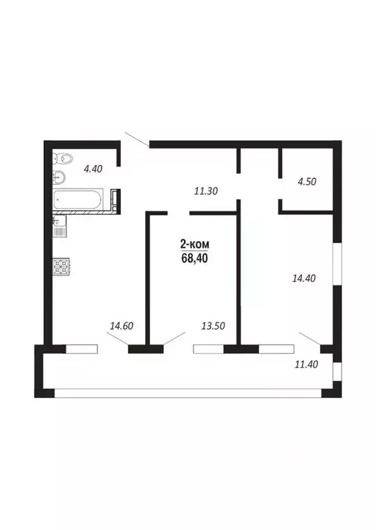 2-к кв. Омская область, Омск просп. Королева (68.4 м) - Фото 0