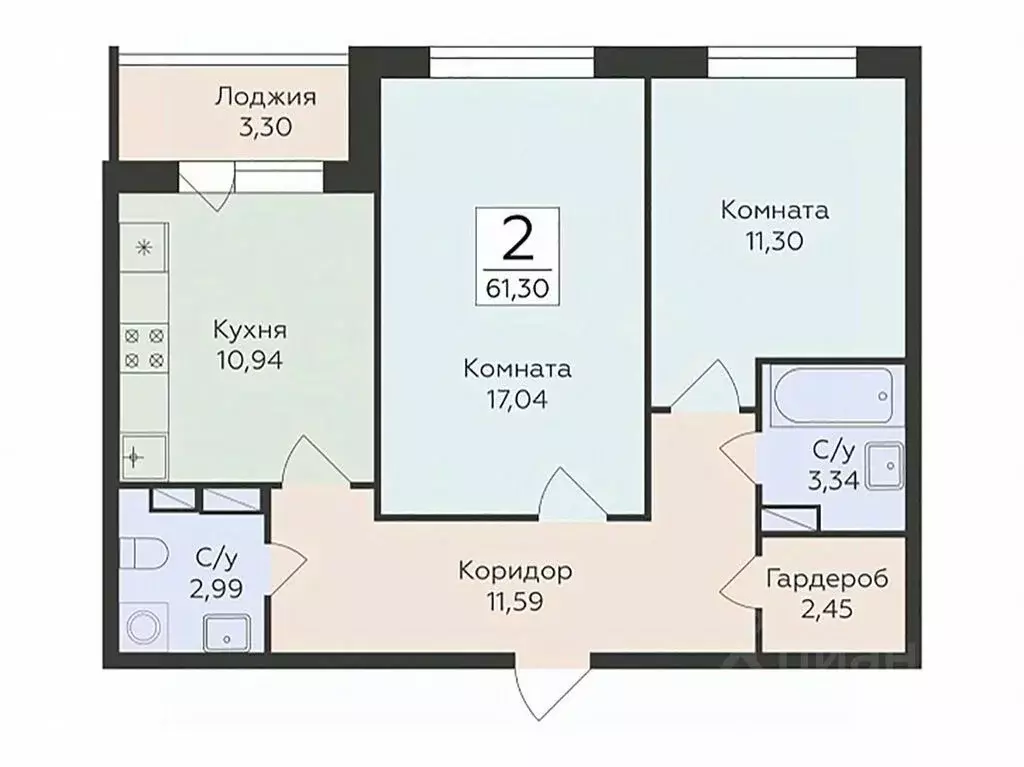 2-к кв. Воронежская область, Воронеж ул. Чапаева, 68Б (61.3 м) - Фото 0