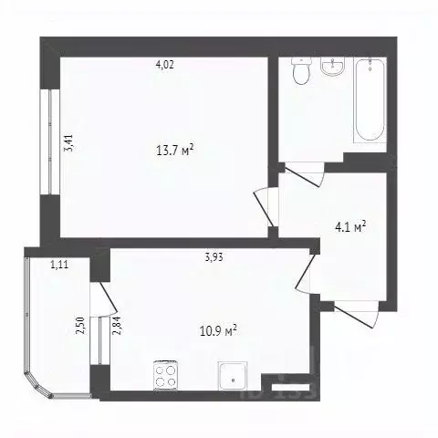 1-к кв. Омская область, Омск Мельничная ул., 89к8 (33.6 м) - Фото 1