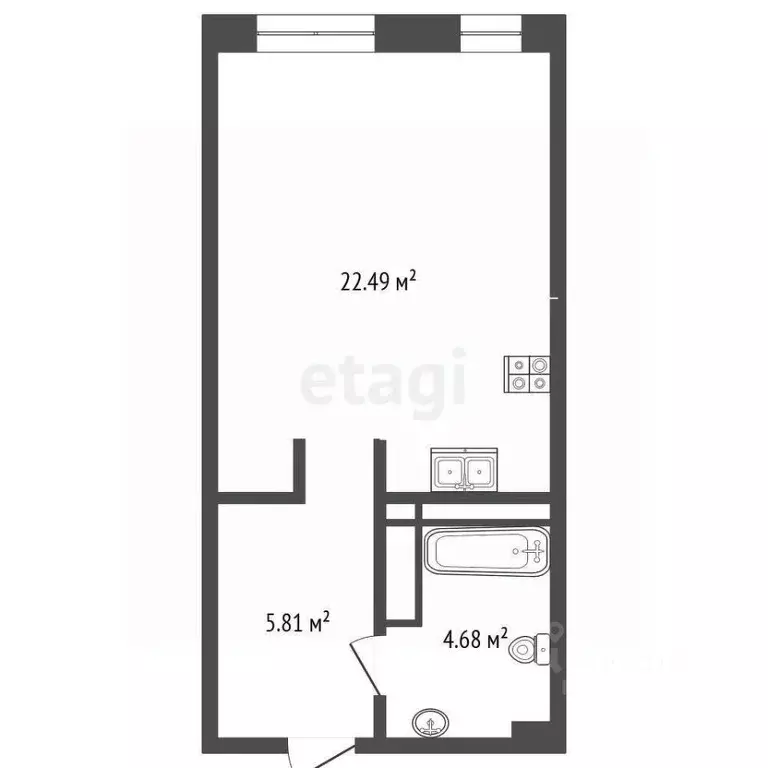 Студия Тюменская область, Тюмень ул. Краснооктябрьская, 8 (33.0 м) - Фото 1