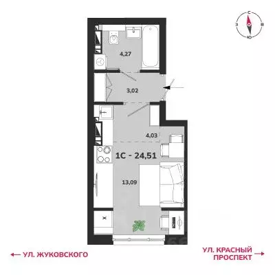 1-к кв. Новосибирская область, Новосибирск Аэропорт мкр,  (24.51 м) - Фото 0