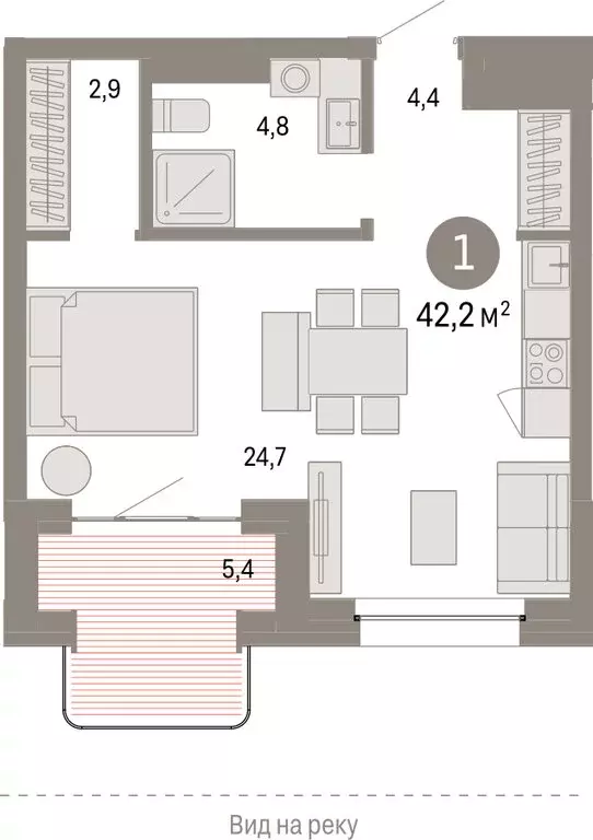 Квартира-студия: Новосибирск, Зыряновская улица, 53с (42.19 м) - Фото 1