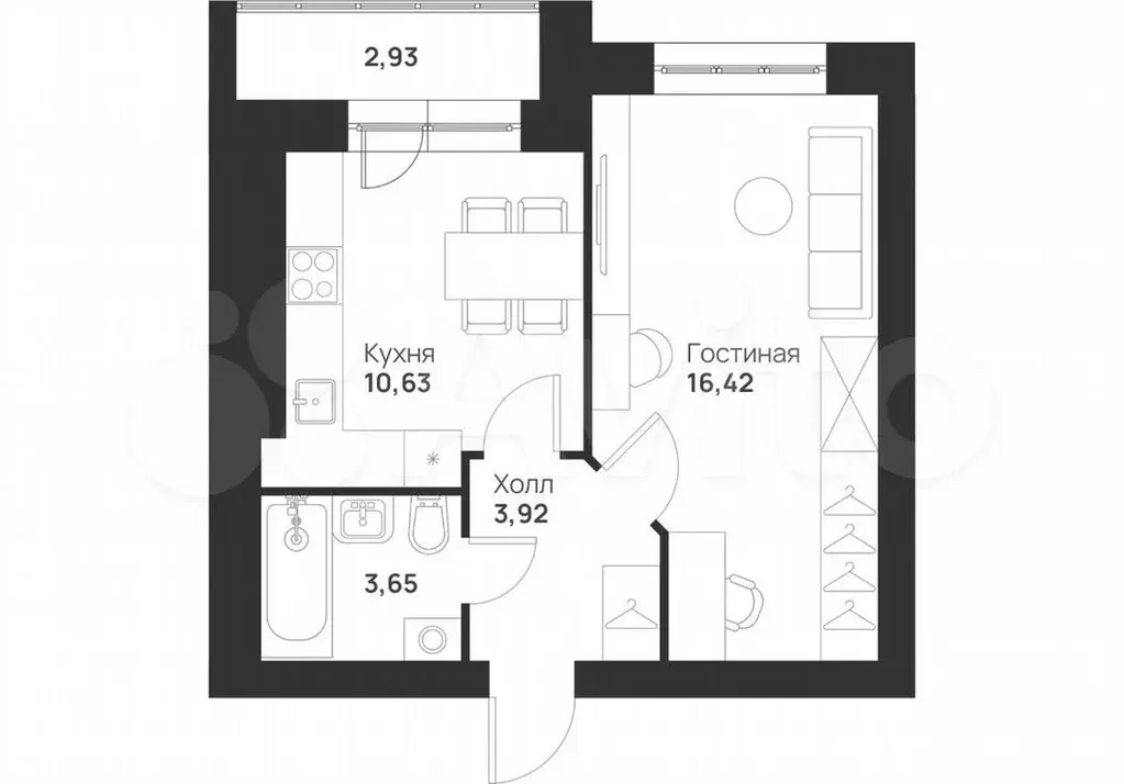 1-к. квартира, 37,6м, 4/5эт. - Фото 1