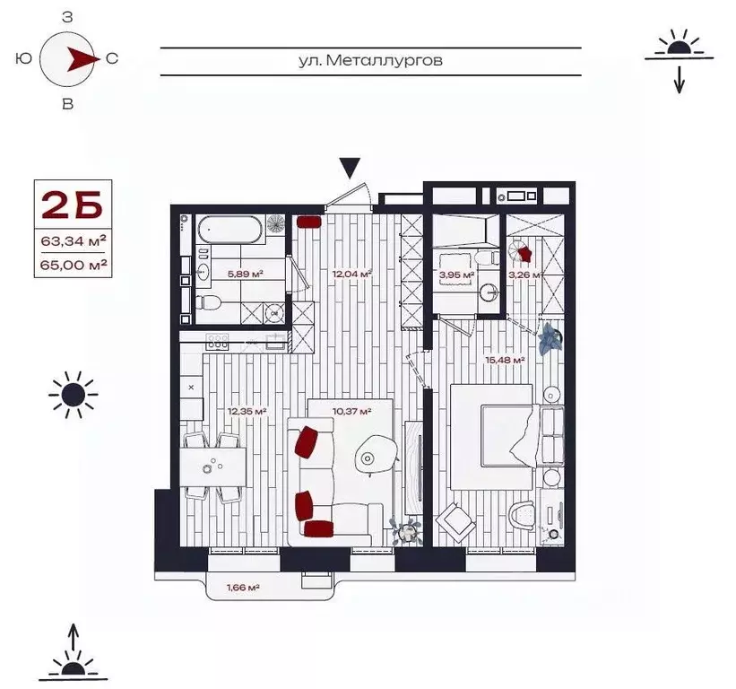 2-к кв. Иркутская область, Братск ул. Металлургов, 10 (65.0 м) - Фото 0