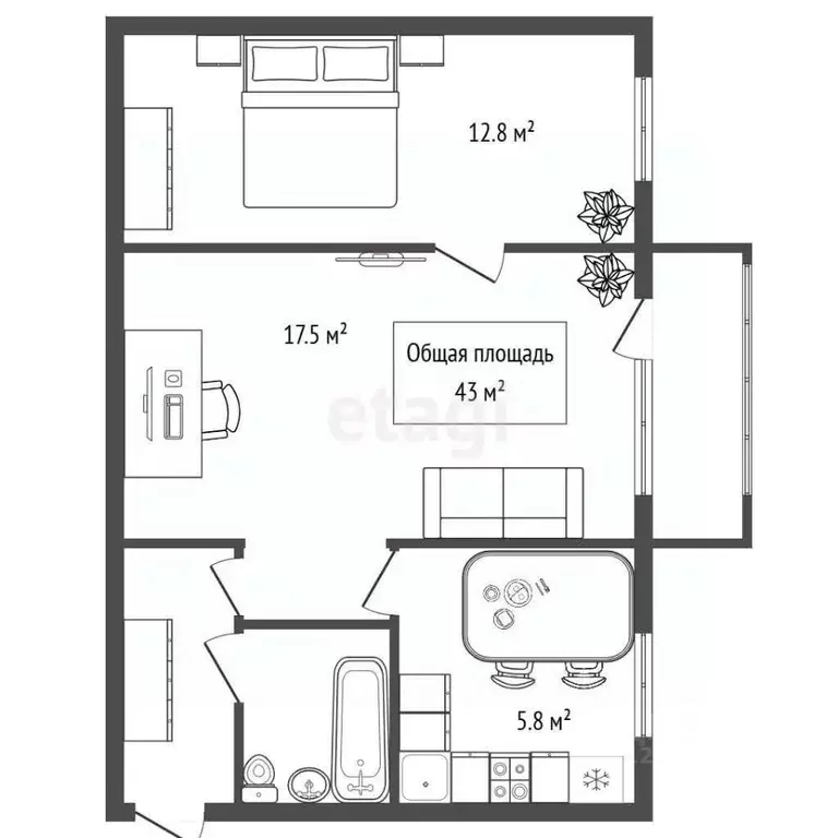 2-к кв. Новосибирская область, Новосибирск Народная ул., 5 (43.0 м) - Фото 2