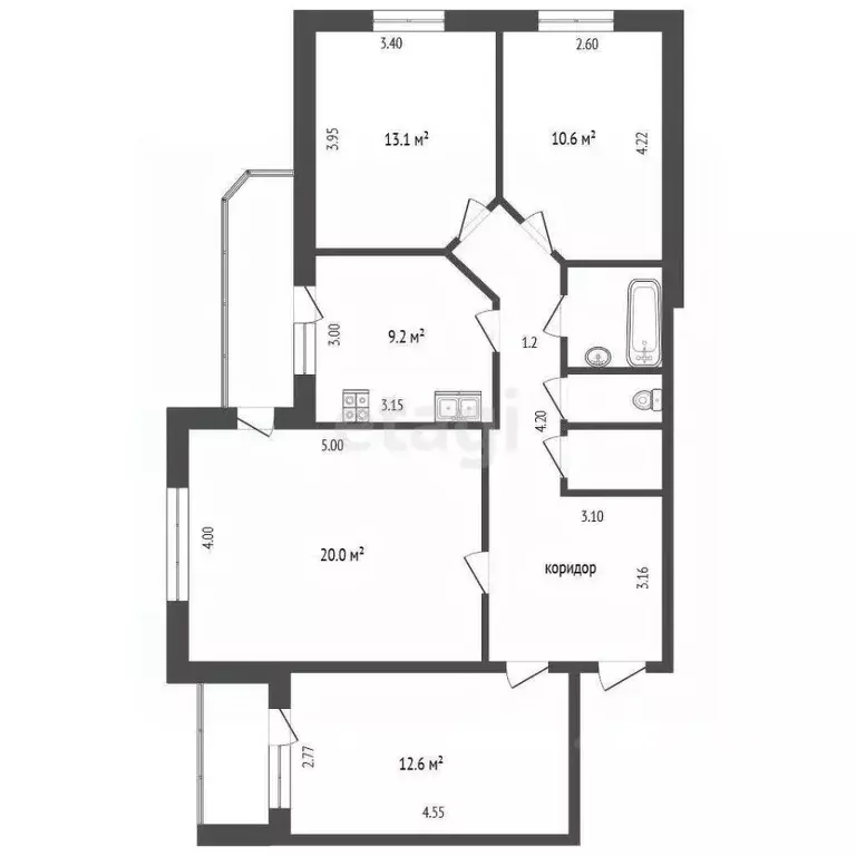 4-к кв. Тюменская область, Тюмень ул. Щербакова, 114 (89.4 м) - Фото 1