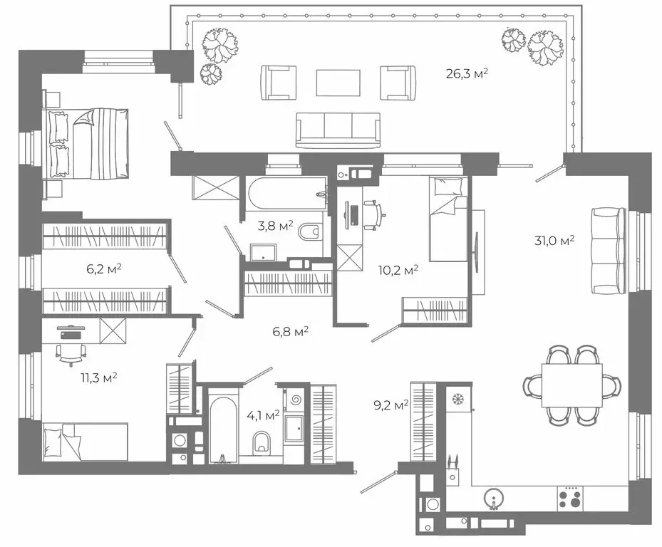 3-комнатная квартира: Астрахань, жилой район Зелёные кварталы (123.7 ... - Фото 1