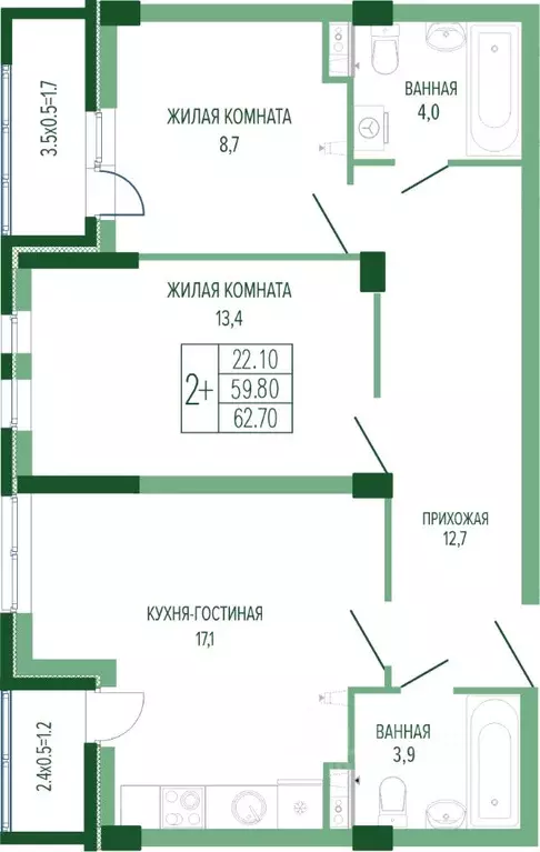 2-к кв. Краснодарский край, Краснодар Круговая ул., 4/1 (64.15 м) - Фото 0