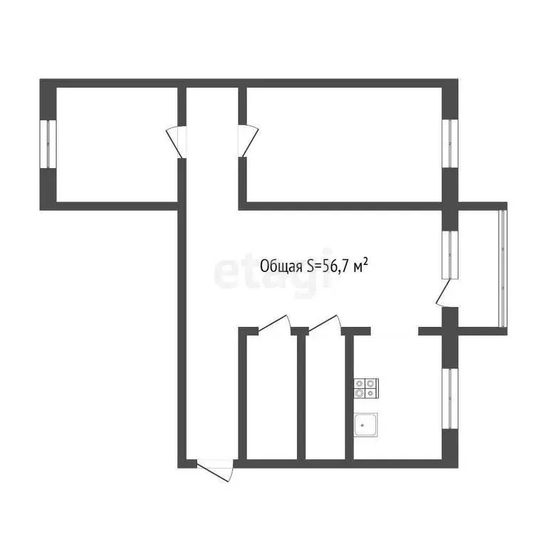 3-комнатная квартира: Бийск, переулок Владимира Мартьянова, 59 (56.7 ... - Фото 1