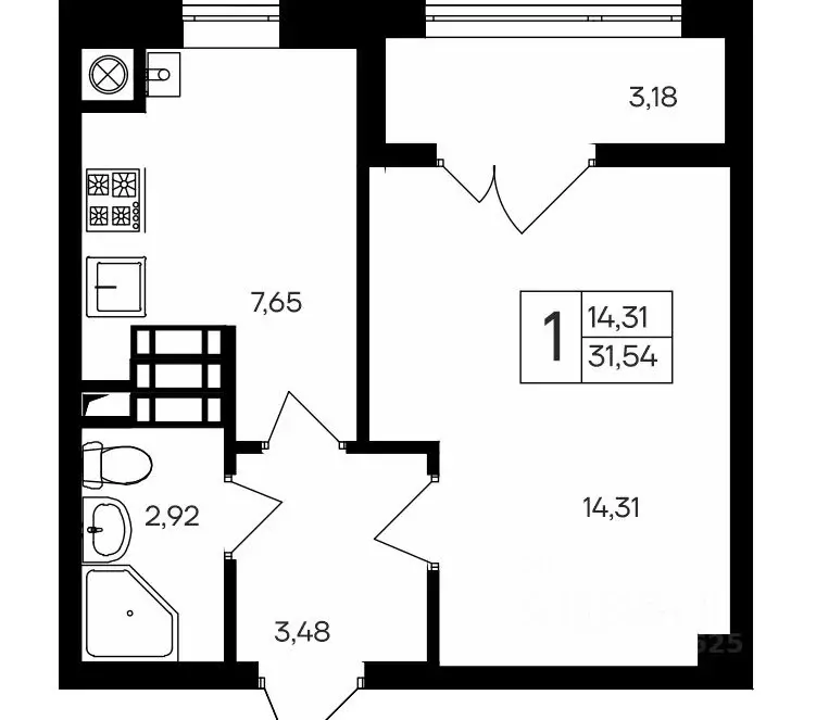 1-к кв. Крым, Симферопольский район, Мирновское с/пос, с. Белоглинка ... - Фото 1