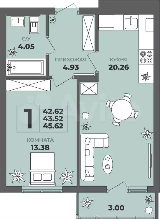 1-к. квартира, 43,5 м, 8/8 эт. - Фото 0