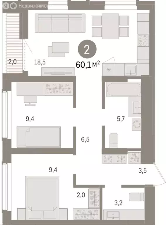 2-комнатная квартира: Новосибирск, улица Аэропорт (60.05 м) - Фото 1