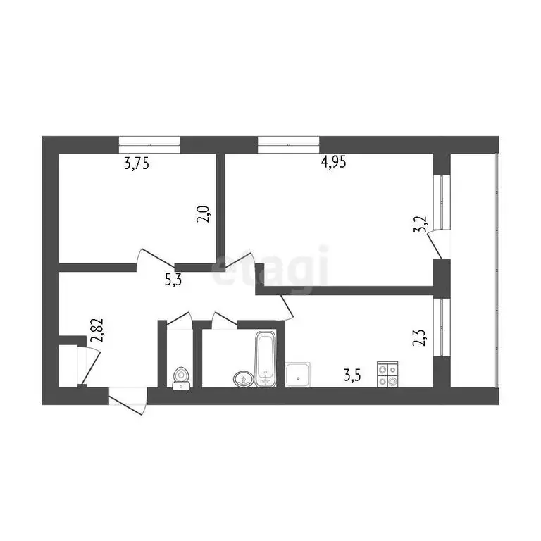 2-комнатная квартира: село Сотниково, Трактовая улица, 4 (46.4 м) - Фото 1