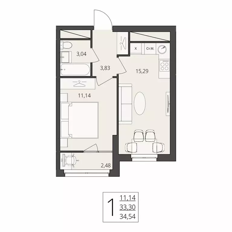 1-комнатная квартира: Волгоград, улица Степана Разина, 27 (34.54 м) - Фото 0