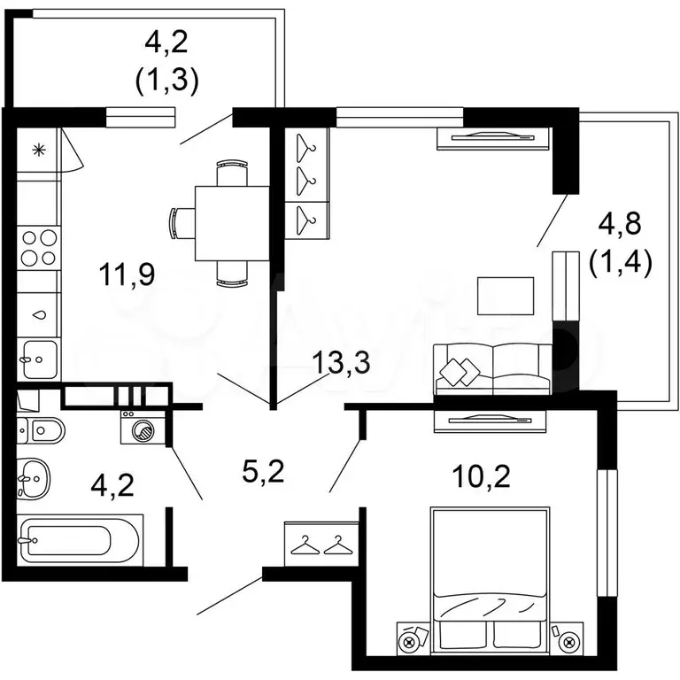 2-к. квартира, 47,5 м, 16/17 эт. - Фото 0