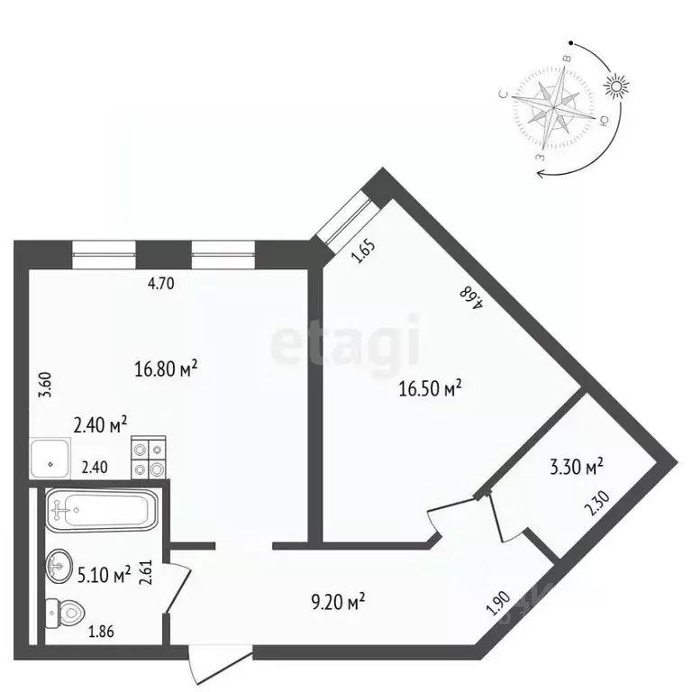 1-к кв. Тюменская область, Тюмень ул. Республики, 204к5 (53.3 м) - Фото 2