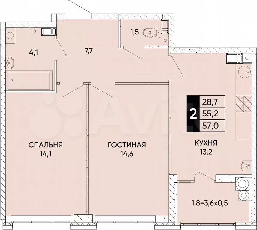 2-к. квартира, 57м, 11/24эт. - Фото 0