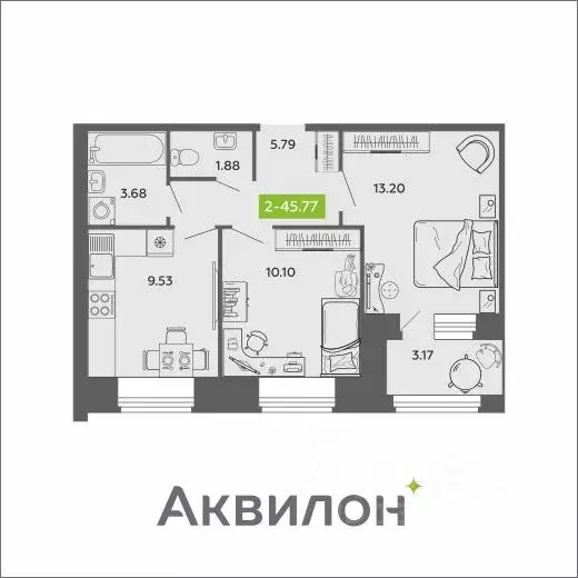 2-к кв. Архангельская область, Архангельск Аквилон Роса жилой комплекс ... - Фото 0