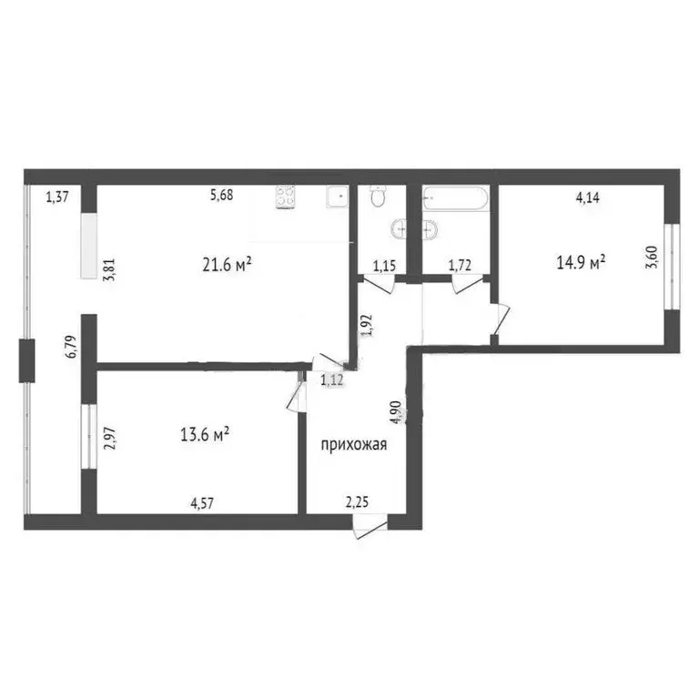 2-комнатная квартира: Тюмень, Широтная улица, 172А (66.8 м) - Фото 2