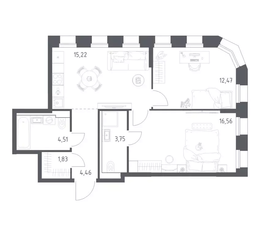 2-комнатная квартира: Казань, ЖК Зилант Премьер (58.8 м) - Фото 1