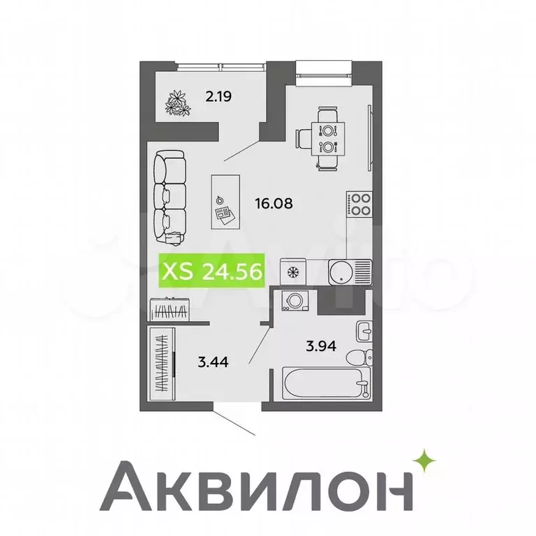 Квартира-студия, 24,6 м, 14/16 эт. - Фото 0